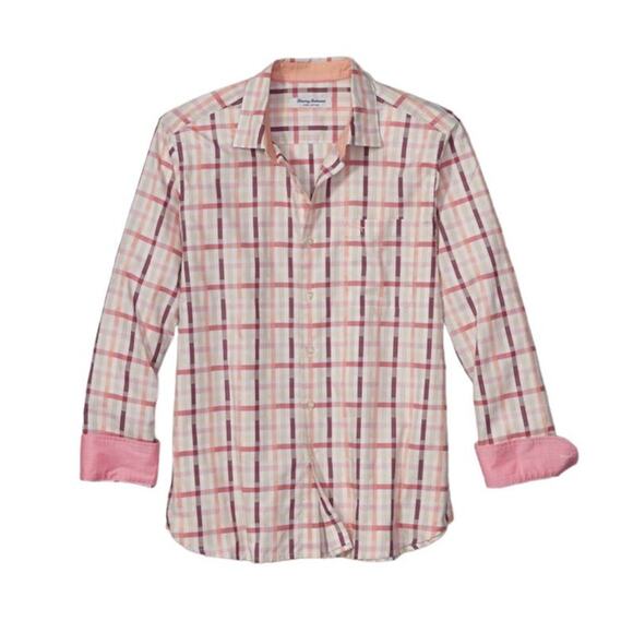 Men's Tommy Bahama Sea Break Plaid L/S Button Up, Size 2XL - Orange Spark - Picture 1 of 10